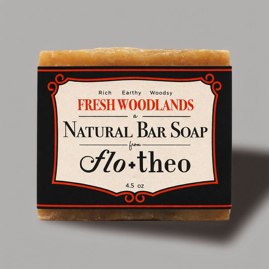 Bar of soap with a label on a gray background