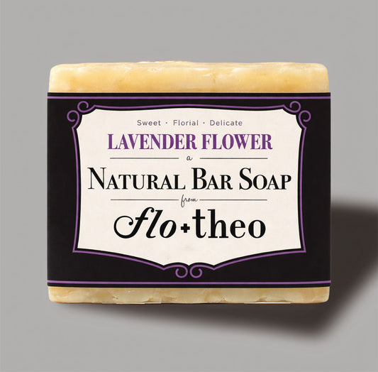 Bar of soap with a label on a gray background